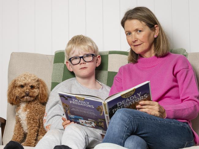 Tara Goodfellow, son William Cook and their dog Rose. Picture: Kevin Farmer