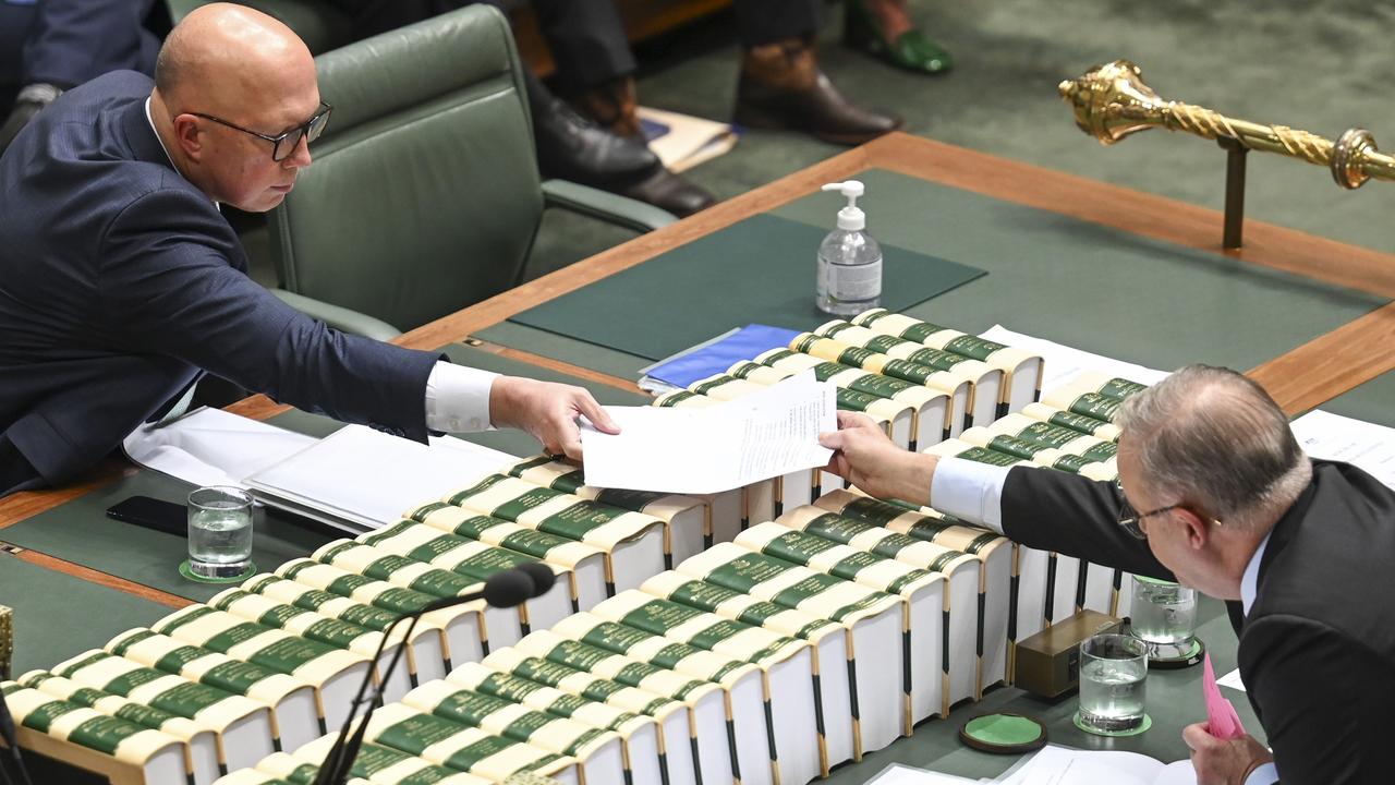 Opposition Leader Peter Dutton and Prime Minister Anthony Albanese during Question Time at Parliament House in Canberra. Picture: NewsWire / Martin Ollman