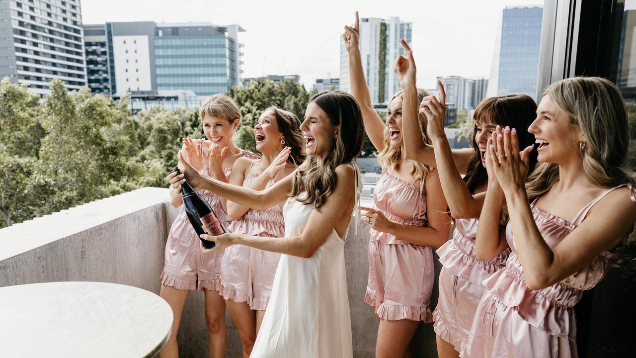 Kaitlin McGoldrick with bridesmaids. Picture: Milk and Honey Creative