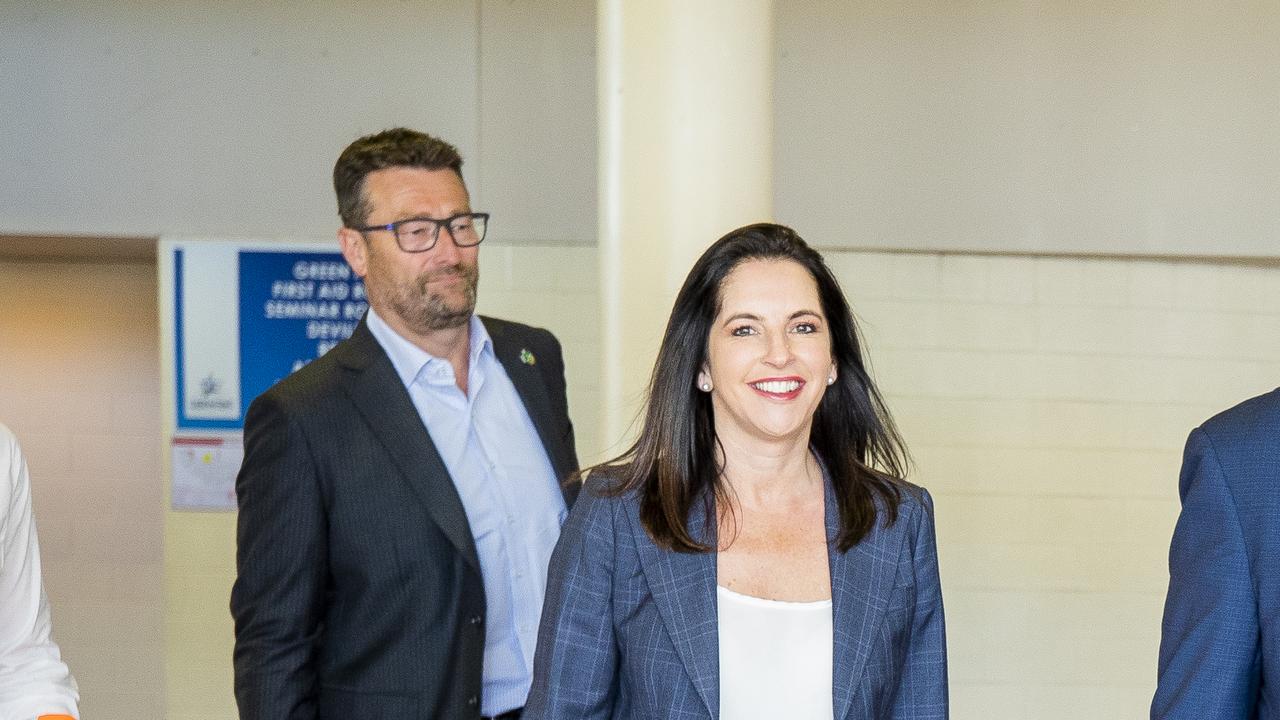 Jane Howlett, former minister for Sport and Recreation and JackJumpers CEO Simon Brookhouse. Picture: Richard Jupe