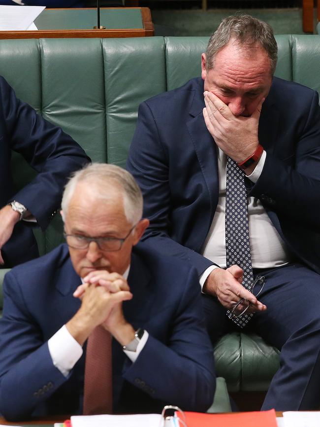 PM Malcolm Turnbull and Deputy PM Barnaby Joyce during Question Time, in the House of Representatives Chamber, at Parliament House in Canberra.