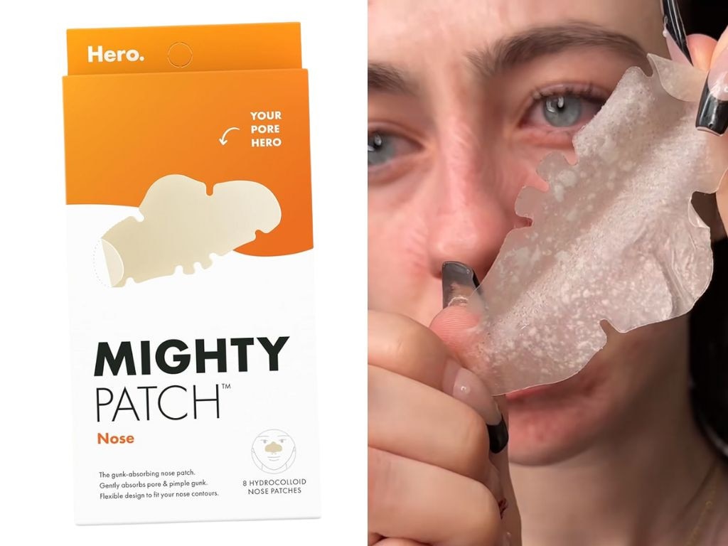 Insane overnight transformation using the Might Patch Pimple Patch for the Nose. Picture: supplied/Amazon: Tiktok/@Peyton