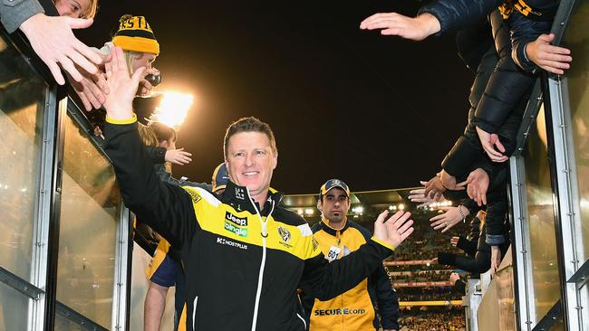 Damien Hardwick was a popular man post-game, but conceded it could have all been over this time last year. Picture: Getty Images