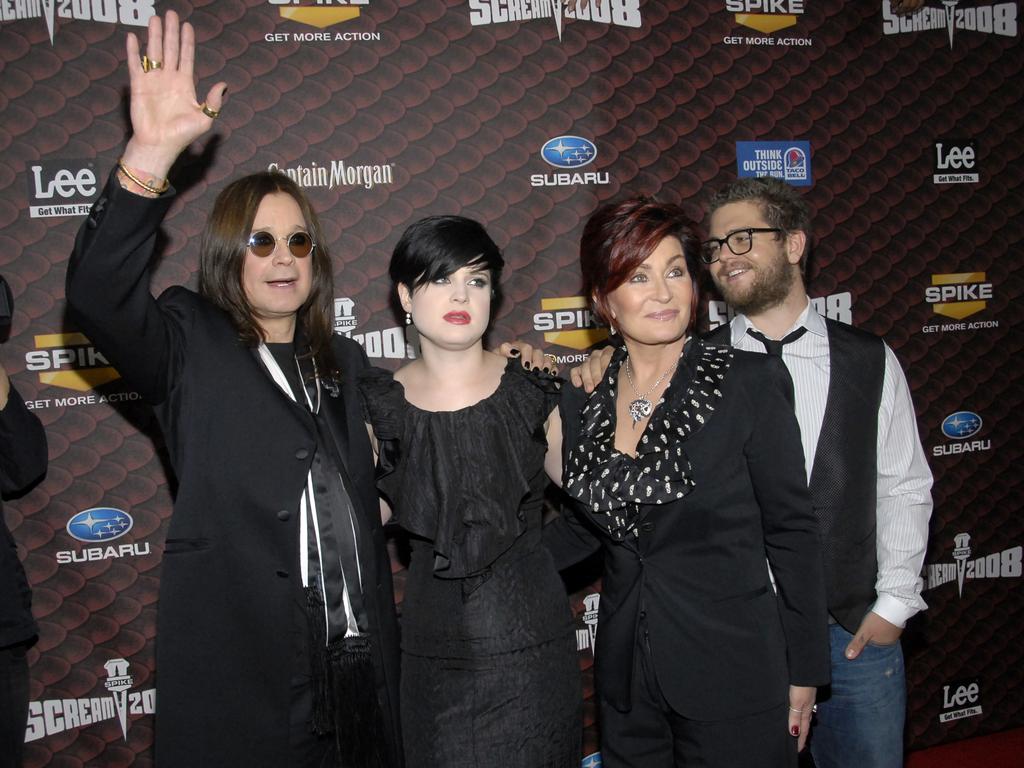 From left, Ozzy Osbourne, Kelly Osbourne, Sharon Osbourne and Jack Osbourne in 2008. Picture: AP