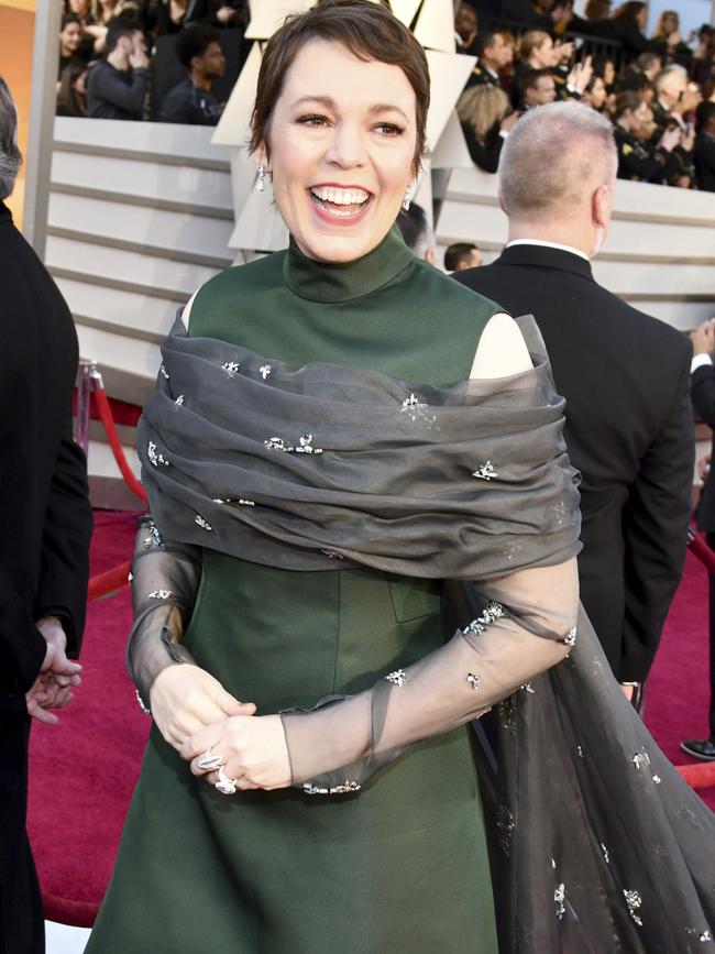 Oscar nominee Olivia Colman arrives at the Oscars. Picture: AP