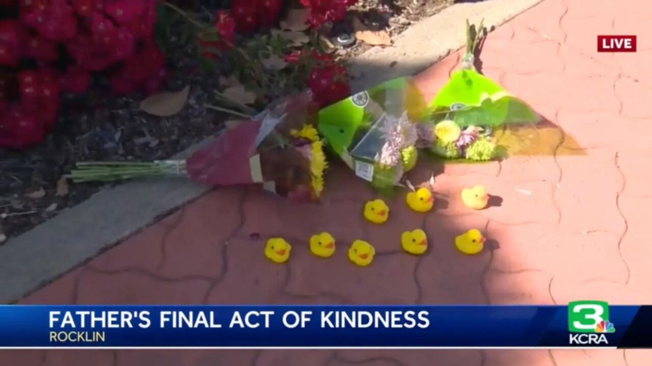 A memorial of rubber duckies and flowers was left near the site of the accident. Picture: KCRA