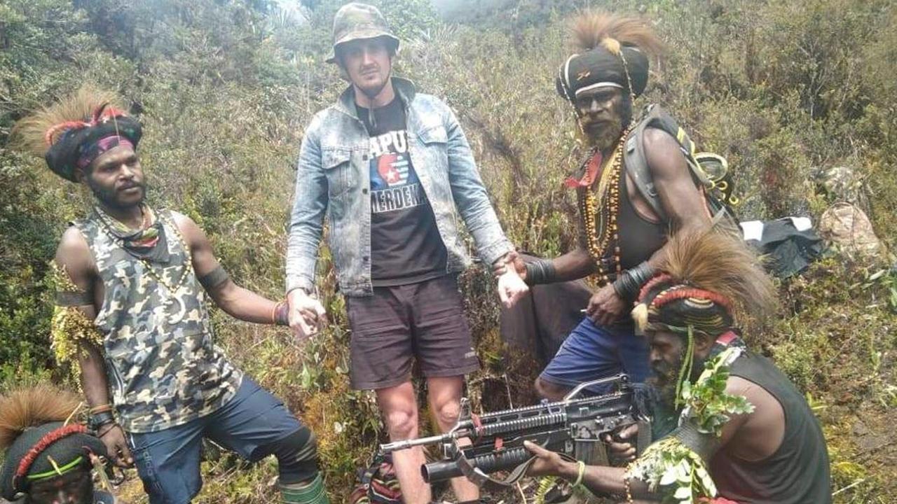 Christchurch man Phillip Mark Mehrtens appears to be wearing a ‘Papua Independence’ T-shirt in the photos released by his captors. Picture: West Papua Liberation Army