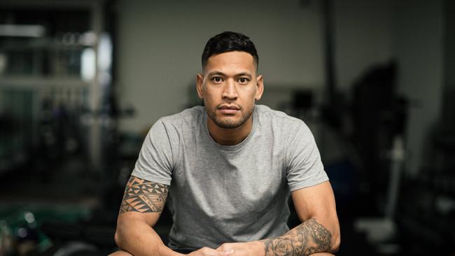 Israel Folau takes time out at a gym in Adelaide SA.