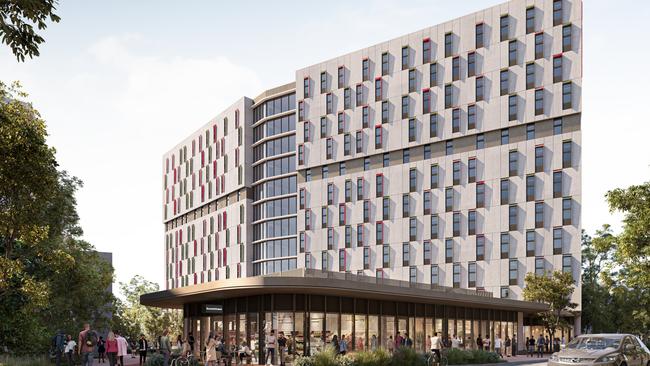 Render of  what a new 459-bed Griffith University student accommodation tower will look like once it is built. Picture: Supplied