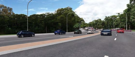 Artist impression of the upgrade of the Tumbi Rd, Central Coast Highway roundabout to traffic lights looking south. Picture: Transport for NSW