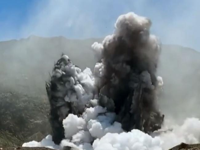 A screen shot from a survivor's phone footage of the White Island Volanco disaster in New Zealand. Picture: 7NEWS