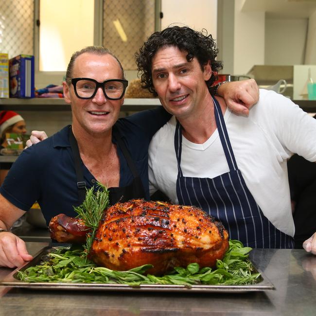 Celebrity chef Colin Fassnidge with The Block star Australian Pork Limited marketing and communications manager, Mitch Edwards.