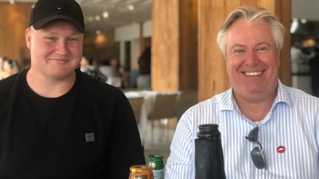 Phil Reed with his son Jonnie (L) who works in a Sydney Pizza Hut franchise. Picture: Supplied