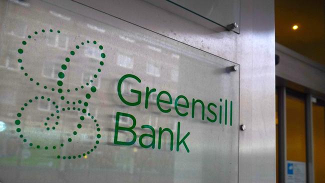 The logo of the Greensill bank at its headquarters in Bremen, northern Germany. Picture: AFP