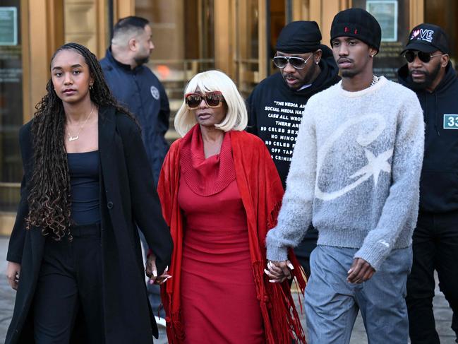 Sean 'Diddy' Combs's children Chance Combs (left) and Christian Combs (right) and his mother Janice Combs depart the pre-trial hearing for at the Southern District of New York Federal Court in New York. Picture: Angela Weiss/AFP