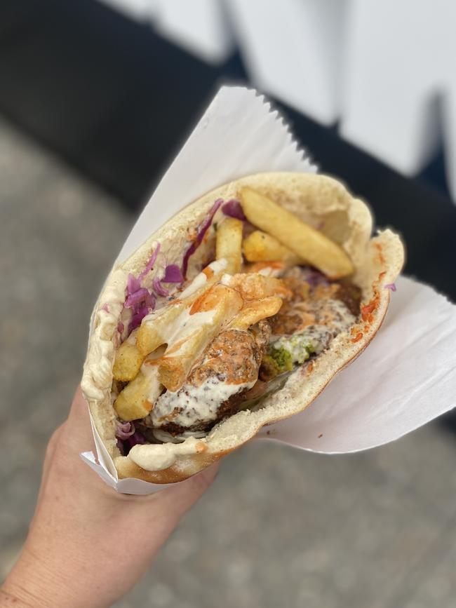 Falafel wrap from Real Falafel, Adelaide Central Market. Picture: Jessica Galletly