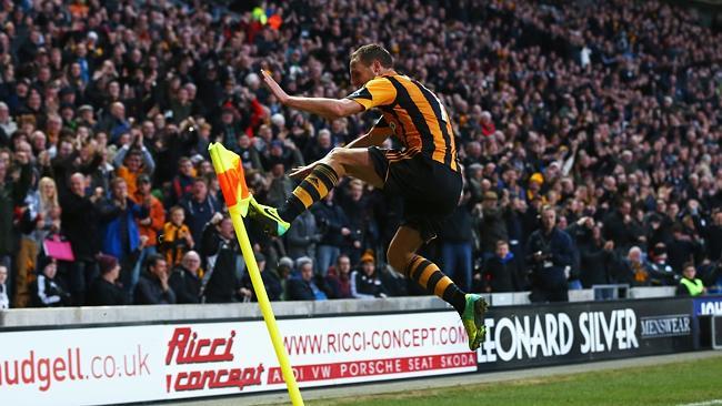 David Meyler of Hull City celebrates a crucial goal.