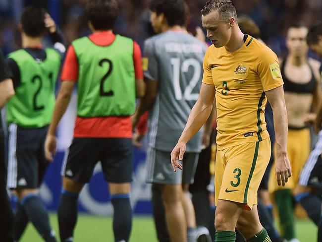 Brad Smith of Australia looks dejected during 2018 FIFA World Cup Asian Qualifier match between Japan and Australia at the Saitama Stadium in Saitama, Thursday, August 31, 2017. (AAP Image/Matt Roberts) NO ARCHIVING, EDITORIAL USE ONLY