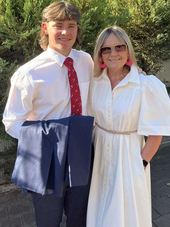 Whitfield-Baker with laid-back son Harry, 17, ahead of his year 12 formal earlier this year ... the trip away marks the family’s end-of-school era. Picture: supplied