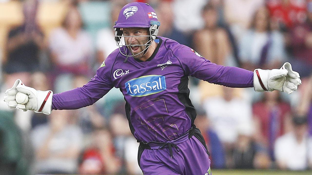 Matthew Wade celebrates a wicket for Hobart Hurricanes.