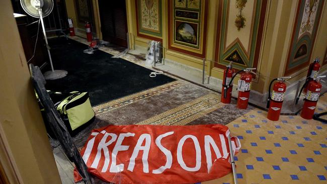 Damage inside the US Capitol building in Washington after the riots. Picture: AFP