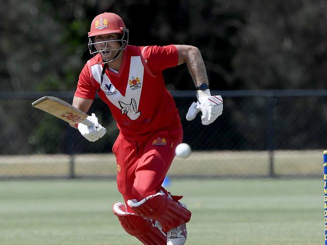 Casey South MelbourneÃs Micahel Wallace in action during the Premier Cricket: Ringwood v Casey South Melbourne at Russell Lucas Oval in Ringwood, Saturday, Feb. 12, 2022. Picture: Andy Brownbill