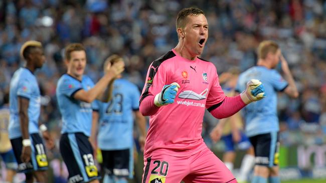 Daniel Vukovic Sydney FC celebrates.