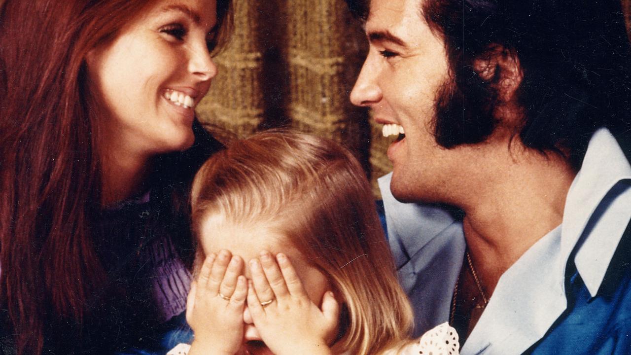 Elvis Presley with Priscilla and daughter Lisa Marie about 1973.