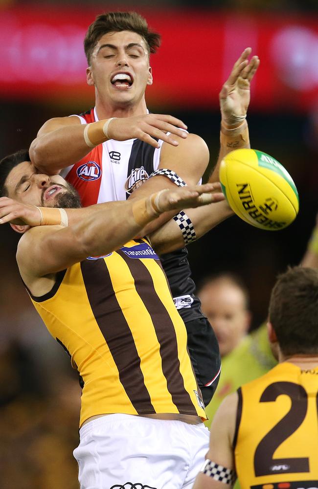 Lewis Pierce playing against Hawthorn last year.