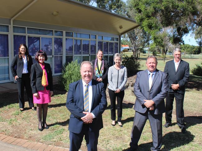 The newly elected South Burnett Regional Council Kirstie Schumacher, Kathy Duff, Danita Potter, Roz Frohloff, Mayor Brett Otto, Scott Henschen and Deputy Mayor Gavin Jones. Photo: Laura Blackmore