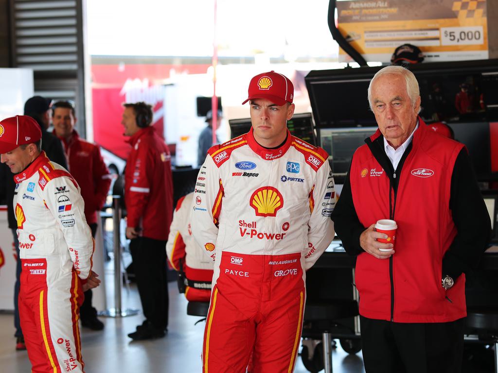 2019 Supercheap Auto Bathurst 1000, Virgin Australia Supercars Championship. #17 Shell V-Power Racing Scott McLaughlin, Ford Mustang GT during the morning practise session. Pictured with Roger Penske is the founder and chairman of Penske Corporation. Picture Rohan Kelly