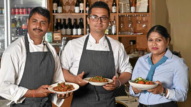 BIG FEAST: Promod Kumar, Aman Sharma and Nilloo Di Silva of Memories of India ahead of their restaurant's first birthday. Picture: Cordell Richardson