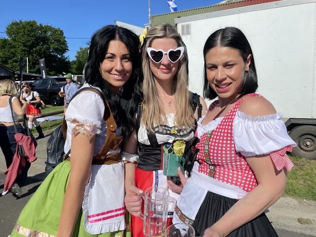 Ashlee, Hyle Lee and Steph Wyatt at the 2024 Yarra Valley Oktoberfest. Picture: Himangi Singh.