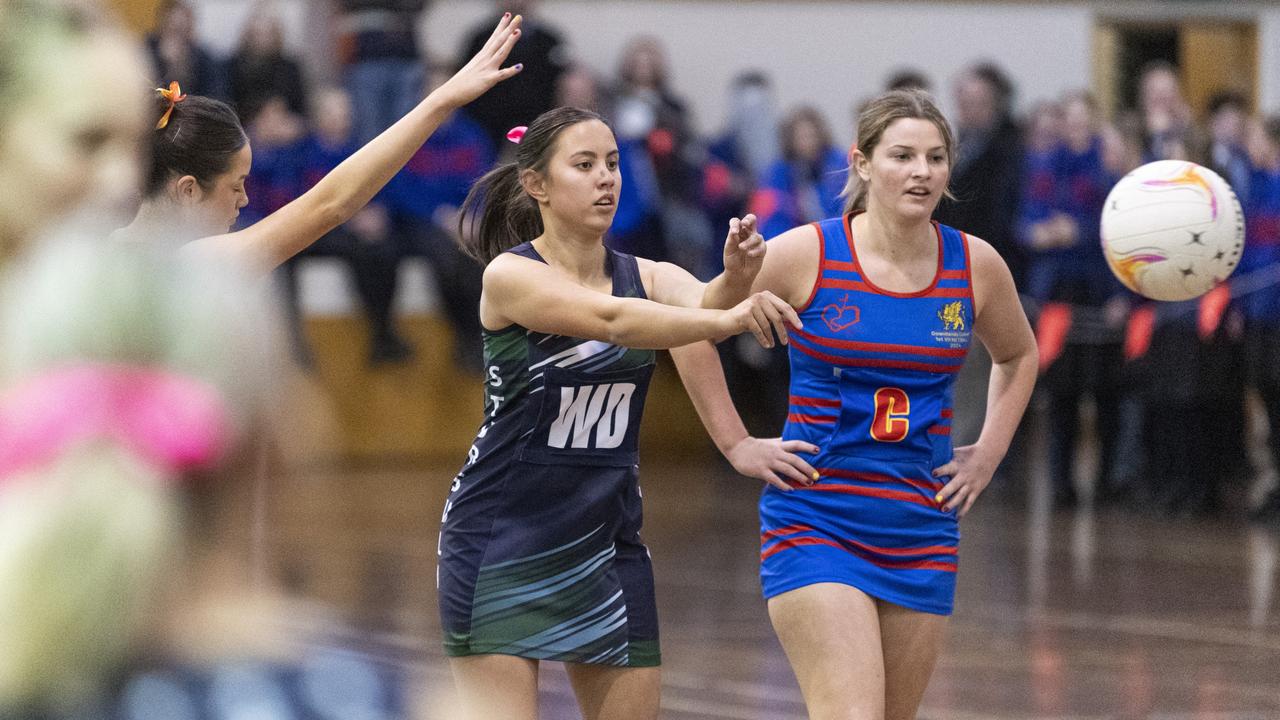 Aaliyah Selby of St Ursula's Senior A against Downlands First VII in Merici-Chevalier Cup netball at Salo Centre, Friday, July 19, 2024. Picture: Kevin Farmer