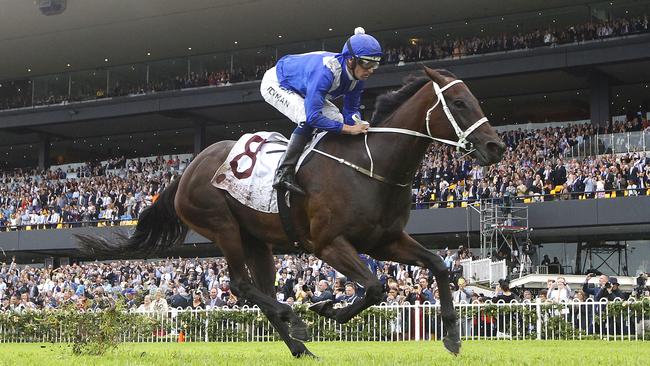 Winx ridden by Hugh Bowman wins the George Ryder