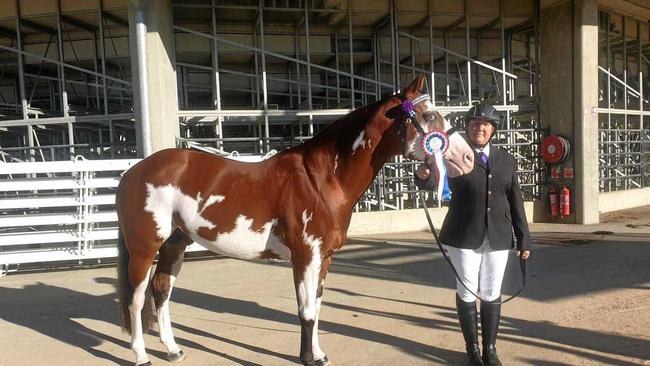 NATIONAL CHAMPS: Rachael Jacobson at the National Paint Horse Show in Tamworth with George, the ter Rahe&#39;s paint bred stallion. Picture: Tanelle ter Rahe