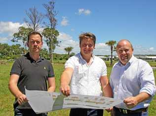 Devcon Building's development manager Simon Drew, managing director Michael Kain and sales director Peter Latham on site at Ascent Sunshine Coast. Picture: Erle Levey