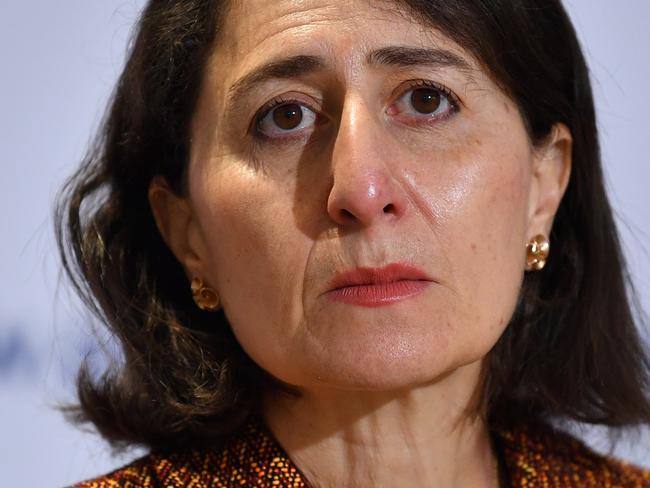 SYDNEY, AUSTRALIA - AUGUST 24: NSW Premier Gladys Berejiklian speaks to the media during a press conference on August 24, 2021 in Sydney, Australia. NSW has recorded 753 new locally acquired cases of COVID-19 in the last 24 hours, while the state has also reached 6 million vaccinations. (Photo by Joel Carrett - Pool/Getty Images)