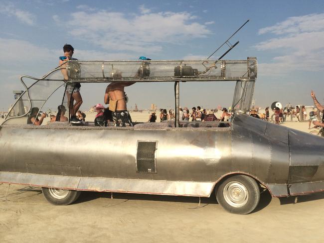 Hutchinson Builders chairman Scott Hutchinson's art car - an oversized iron on wheels - at the Burning Man festival in the Nevada desert.