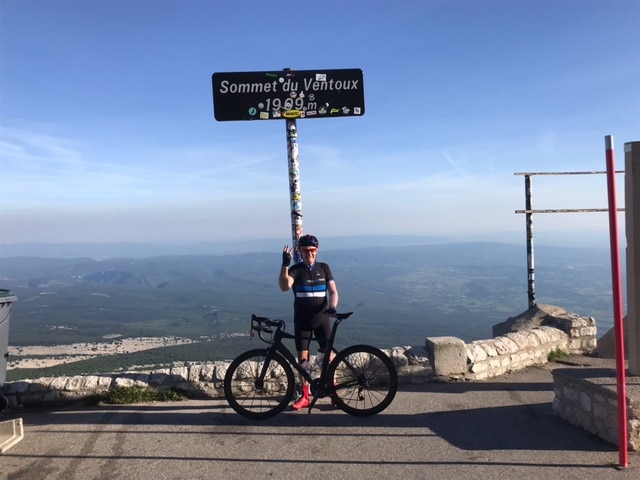 Adelaide cyclist Graeme Gilbertson after riding up famed Tour de France summit Mont Ventoux three times in one day. Picture: Supplied