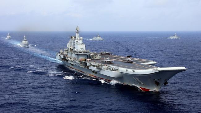 China's aircraft carrier Liaoning takes part in a military drill in the western Pacific Ocean. Picture: Supplied