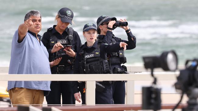 Emergency services launched a search at Henley Beach on Monday following reports of a swimmer in trouble. Picture: Russell Millard Photography.