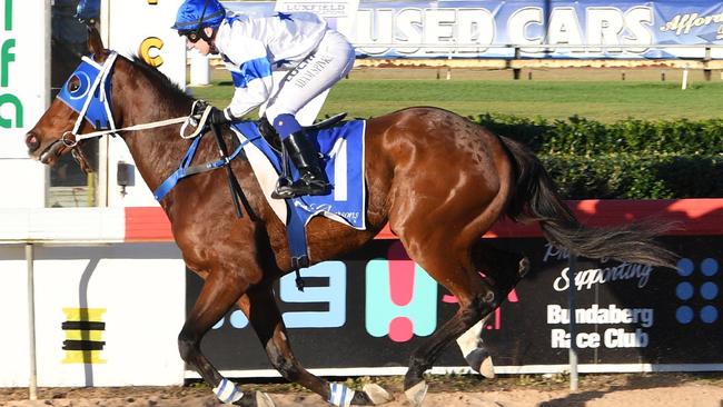 WINNING HORSE: Adam Spinks on Fabs Cowboy at the Haifa Bundy Cup at Thabeban Park in Bundaberg.