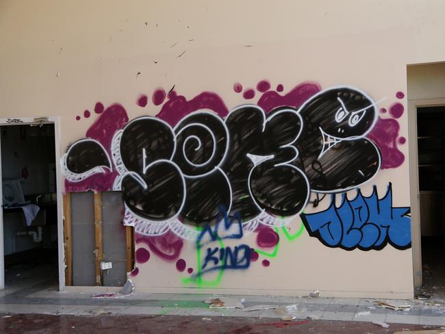 Vandalism at the abandoned function centre. Picture: Hamish Blair