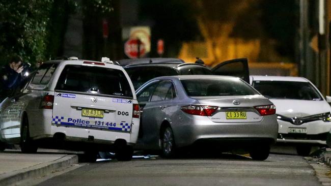 Crime scene on Euston Lane in Alexandria where a female police officer was run down by a car, four people are in custody. Picture: Jonathan Ng