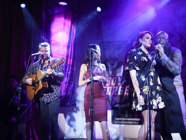 Seal with <i>Voice</i> Australia proteges Rennie Adams, Lucy Sugerman and Bernie Harrison in 2017. Picture: Supplied/ Channel 9