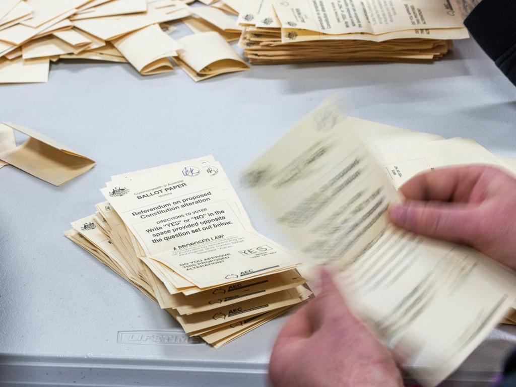 A ballot paper with a Yes vote is seen at a vote counting centre on October 14 in Melbourne, but Victoria and every other state in Australia saw the Yes vote strongly defeated. Picture: Asanka Ratnayake/Getty Images