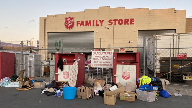 Goods left outside the Albury Salvation Army Family Store after it closed to help stop the spread of COVID-19. Picture: Supplied