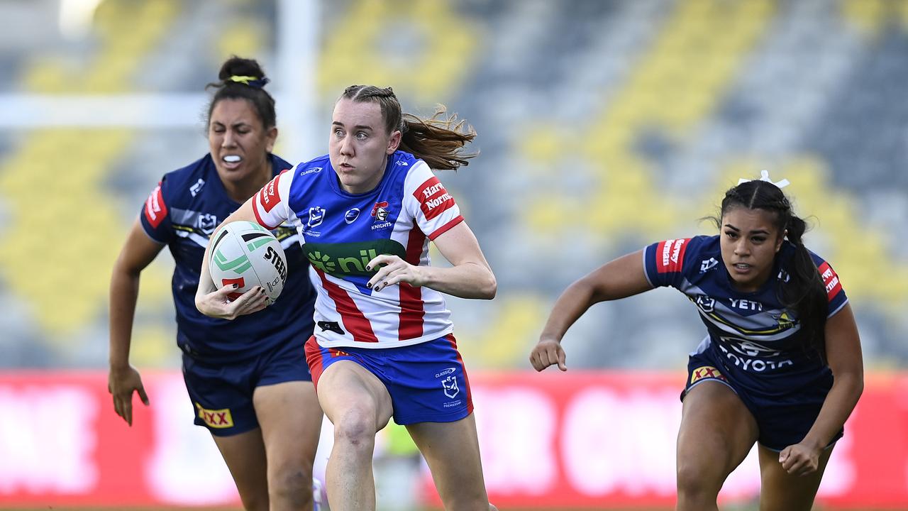 Tamika Upton had another dominant game in attack as the Knights warmed up for the finals with a big win over the Cowboys. Picture: Ian Hitchcock/Getty Images