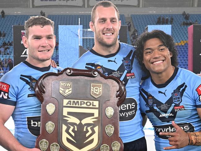 (L-R) Liam Martin, Isaah Yeo and Brian To'o are just three of Penrith’s Origin cohort. Picture: Bradley Kanaris/Getty Images